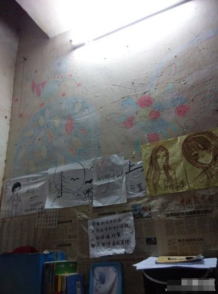 “伊人墙边等红杏”自己装饰的墙面，她自嘲是“垃圾墙”。