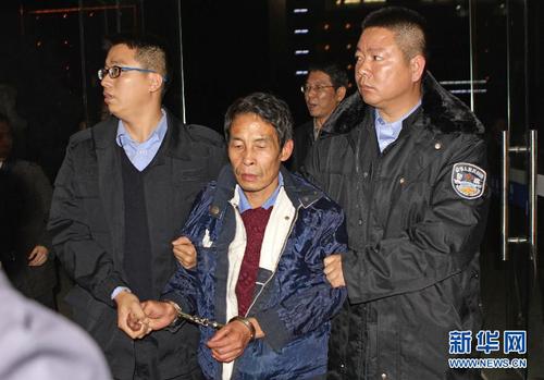 11月4日，嫌犯张样喜被缉捕人员押往弋阳县公安局。经警方证实，江西弋阳县砍杀3名小学生，导致2死1重伤的嫌犯张样喜，已于4日17时40分左右被警方抓获。 10月31日上午11时45分左右，江西省上饶市弋阳县圭峰镇罗家村3名一年级小学生在放学回家途中被一男子砍杀，致2死1重伤。新华社发（彭俊 摄）