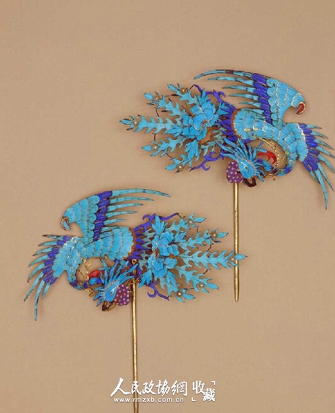点翠凤凰纹头花，清，横15cm，纵15cm 故宫博物院藏_副本