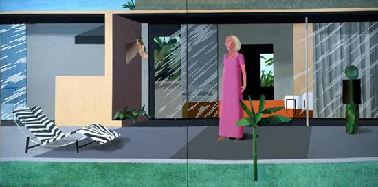 大卫·霍克尼,《比佛利山的家庭主妇》(1966-67)。图片:via Hockneypictures.com