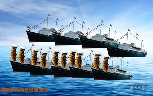 　　海参穿越阅兵照，空军方队接受检阅