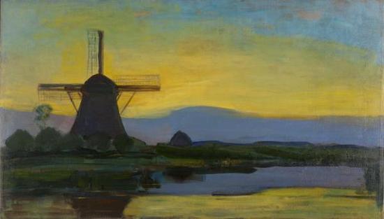 水边风车(Oostzijde Windmill at Night),1907-08