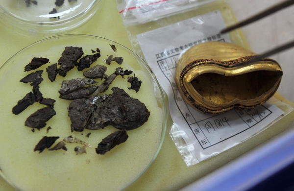图为马蹄金内部提取出疑似琉璃的物体。