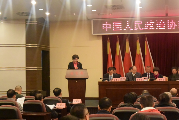 厦门市海沧区政协副主席林丽卿作提案工作报告。