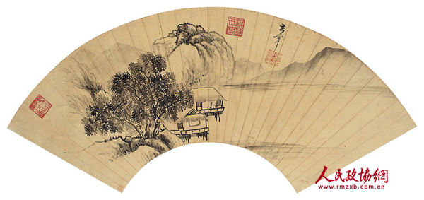 董其昌 《夏山图》 金笺扇面