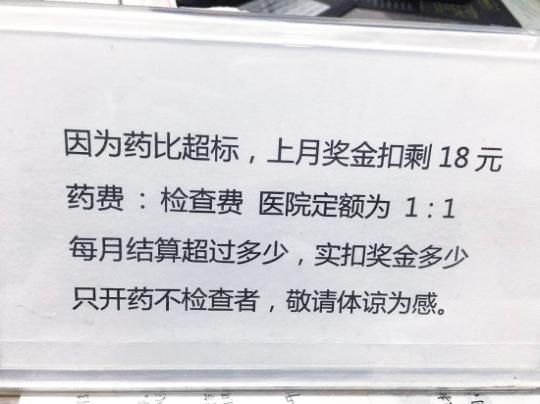医院规定检查费不能低于药费  医生扣奖金剩18元