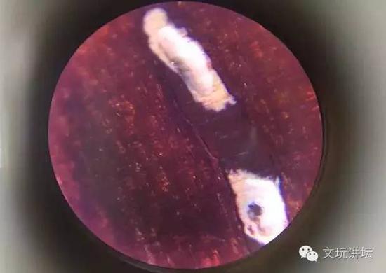 图中“金星”即白色部分表面粗糙无光泽，填充物平行光整，硬实