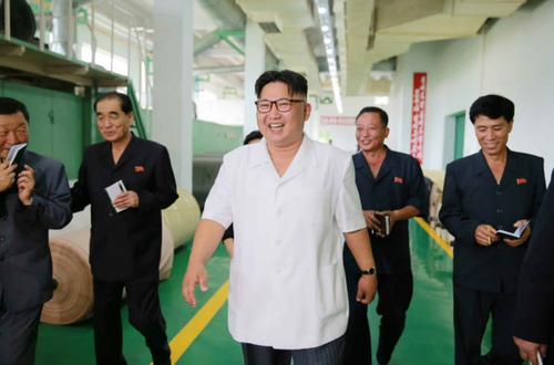 金正恩视察平城合成皮革工厂，称其是国家工厂的典范（网页截图）