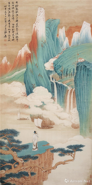 附图19、张大千 1938年作 青山绿水 镜心（2010年翰海3690万元，民国送梅兰芳，有梅先生上款）