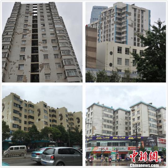 图为昆明数小区外墙砖脱落严重，如“俄罗斯方块”。　缪超 摄