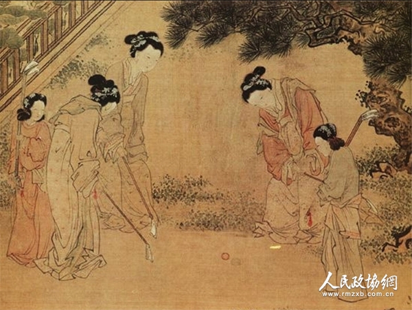 明杜堇《仕女图》（捶丸局部）