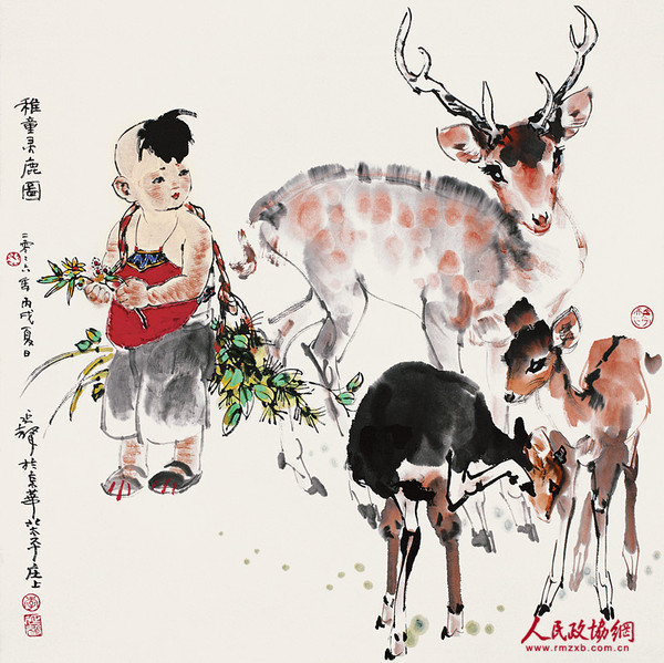 15.《稚童灵鹿图》 68cmx68cm 2006_副本