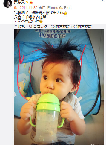 贾静雯爱女咘咘发烧发型变“菠萝头”萌翻（图）