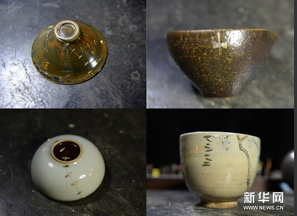 曹庆励的锔瓷作品（拼版照片，10月3日摄）。