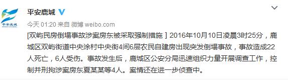 温州民房倒塌事故涉案房东等四人被控制并刑拘