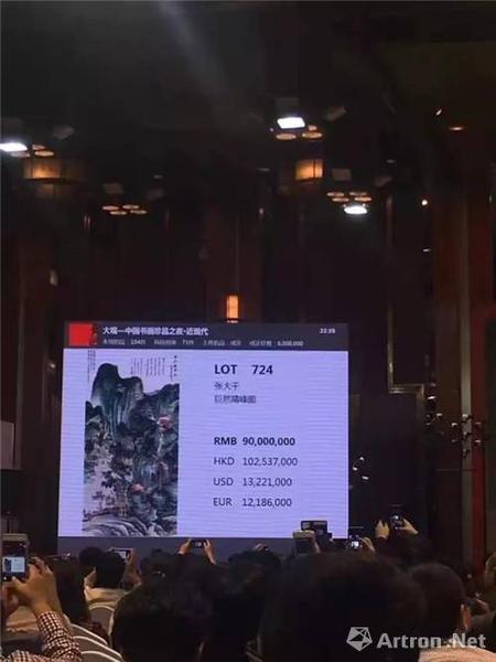 附图1、中国嘉德“大观”拍卖张大千 1946年作《仿巨然晴峰图 》立轴场景