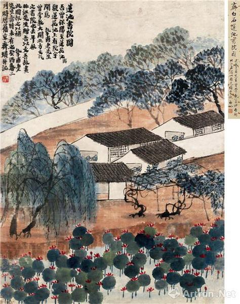 　　附图3、齐白石癸酉（1933年）作 莲池书院 镜心（2016年11月嘉德5290万元成交，1995年嘉德198万元成交）