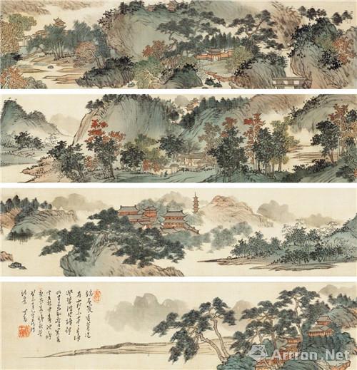 　　附图7、溥心畬癸未（1943年）作 秋山澄碧 手卷 设色绢本 尺幅10×166厘米（2016年11月嘉德218.5万元成交）