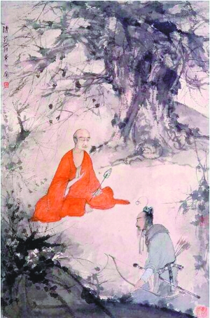 傅抱石《仿桥本关雪 石勒问道图》，92.2cm×61.1cm 纸本设色，约1945年作，南京博物馆藏