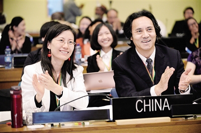 中国代表团在申遗成功现场