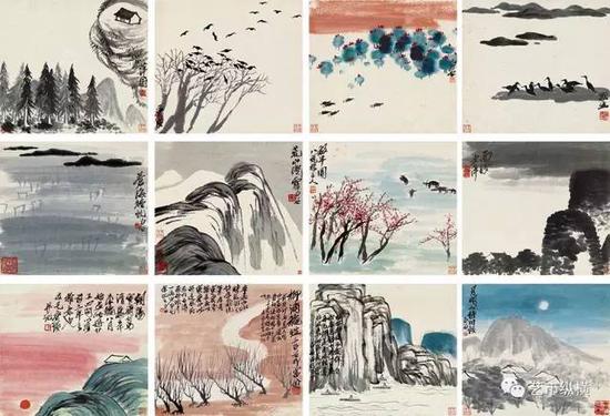《山水册》  设色纸本  册页（十二开） 31.5 × 35 cm