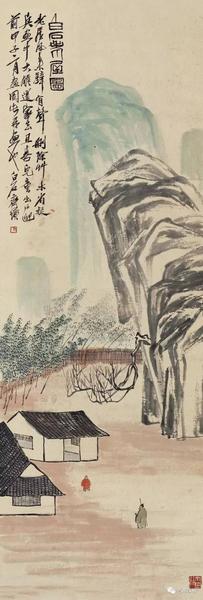 《白石老屋图》 设色纸本 立轴  141.7×49.3cm