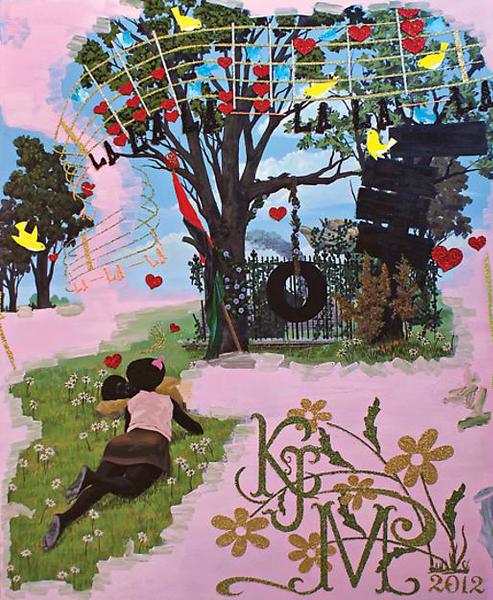 　　《无题之小插图Untitled （Vignette）》，PVC板上丙烯、亮片，2012年。图片来源：大都会布劳耶分馆官网