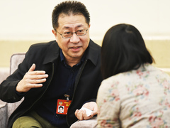 委员接受记者采访