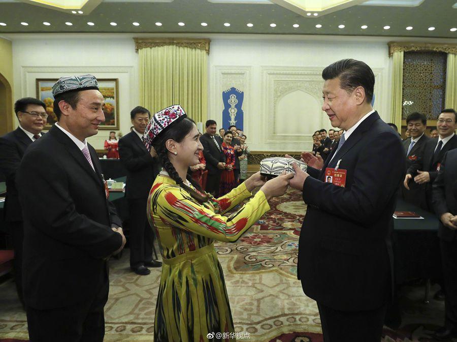 习近平到新疆代表团参加审议 关心新疆特色产业发展