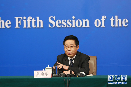 3月12日，十二届全国人大五次会议新闻中心举行记者会，邀请教育部部长陈宝生就“教育改革发展”的相关问题回答中外记者的提问。图为教育部部长陈宝生。新华网中国政府网 傅义洲 摄