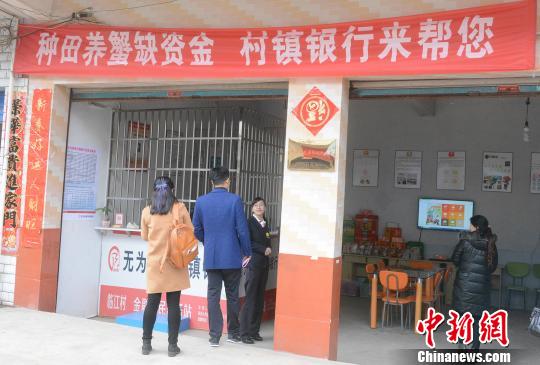 3月23日，无为县福渡镇临江村，无为徽银村镇银行设立的便民服务站，既是村民存贷款、汇款的场所，也是微型电商超市，售卖鸡蛋、草莓等农副产品。　郝嘉奇 摄