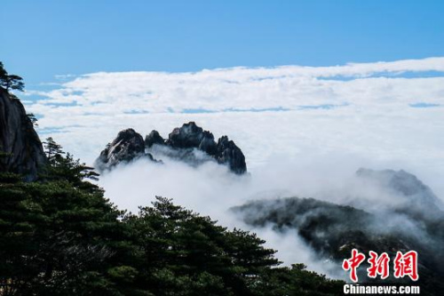  9日，安徽黄山风景区经过昨夜雷雨天气的洗礼，云海、佛光等壮丽风景展现在游客们的眼前。　李金刚 摄