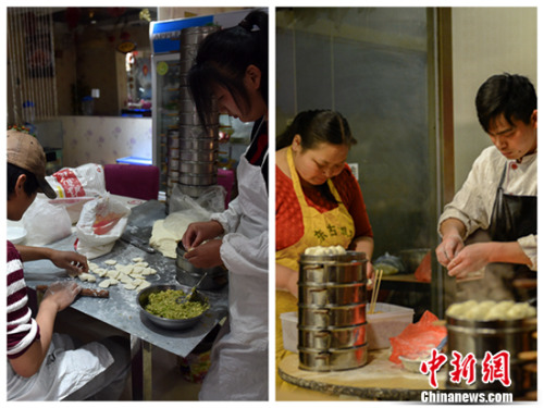 凌晨正在忙着准备早点的店主。(拼版图片) <a target='_blank' href='http://www.chinanews.com/' >中新网</a>记者 金硕 富宇 摄