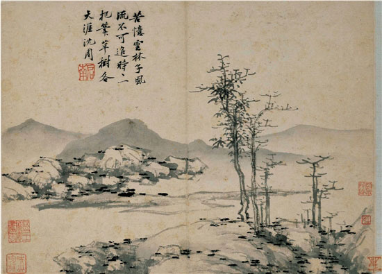 沈周 卧游图册之墨笔仿倪山水