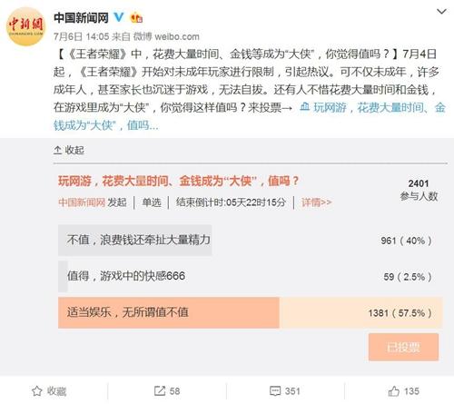 <a target='_blank' href='http://www.chinanews.com/' >中新网</a>在微博上发起关于网络游戏的问题调查。
