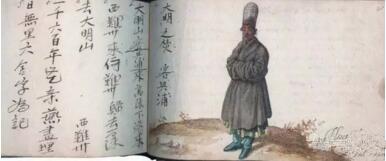 马来西亚华侨商人兴浦的肖像和亲笔字。De Vrise, Album Amicorum, 1601年。私人收藏