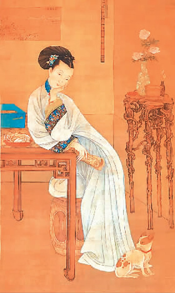 春闺倦读图轴