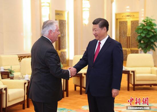 9月30日，中国国家主席习近平在北京人民大会堂会见美国国务卿蒂勒森。 <a target='_blank' href='http://www.chinanews.com/'>中新社</a>记者 刘震 摄