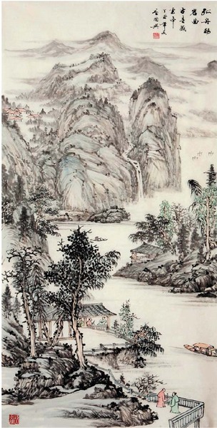 唐国兴 孤舟转岩曲，古寺藏云中