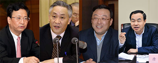 从左往右：景俊海、张国清、唐登杰、唐良智