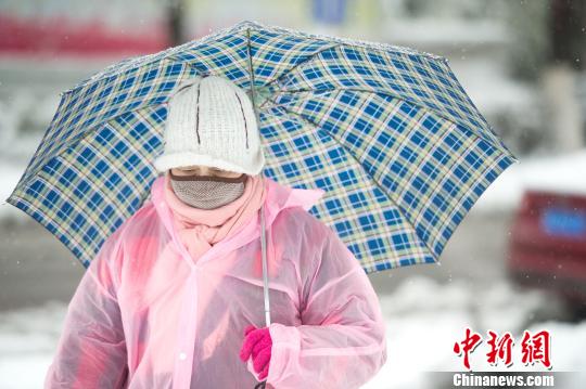 暴雪中的行人。　张娅子 摄