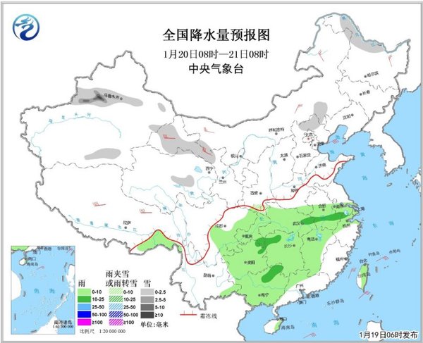图3全国降水量预报图（20日08时-21日08时）