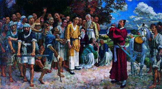 徐悲鸿，《田横五百士》，布面油画，197cmx349cm，1930，徐悲鸿纪念馆藏