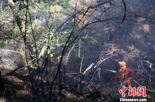 森警官兵正在扑火。　杨俊辉 摄