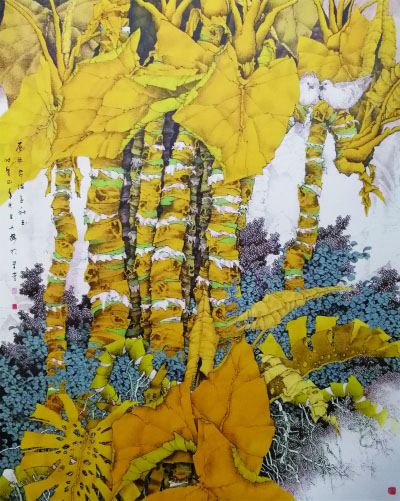 层林尽染金秋玉（国画） 225×175厘米 2013年 崔志安