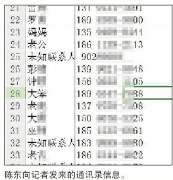 陈东与记者的聊天记录，其称电话信息1毛钱一条，购买的话1000条起。
