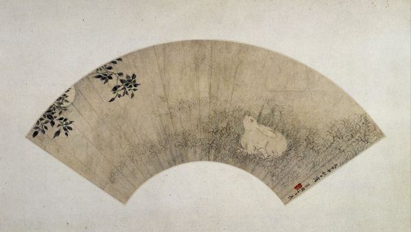 《桂花月兔图》扇页，清，李世倬绘，纸本，淡设色