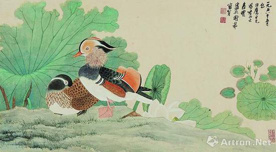 谢稚柳陈佩秋1958年作《鸳鸯嘉藕图》，成交价437万元，北京保利2013春拍