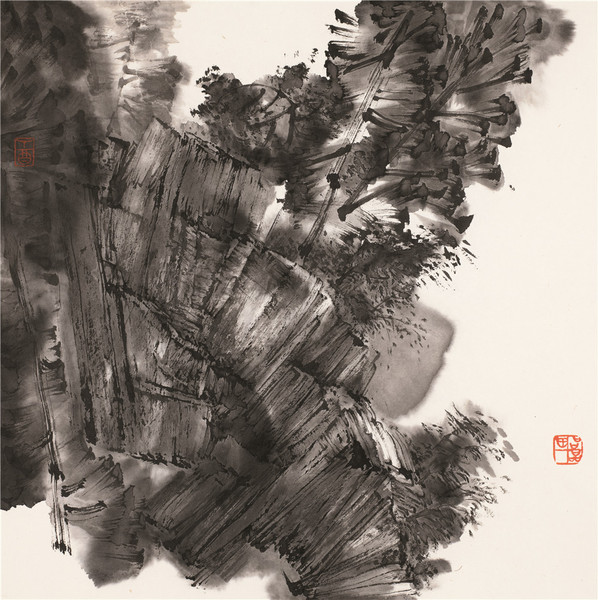 31·磐石叠翠 纸本水墨 34×34厘米 2017
