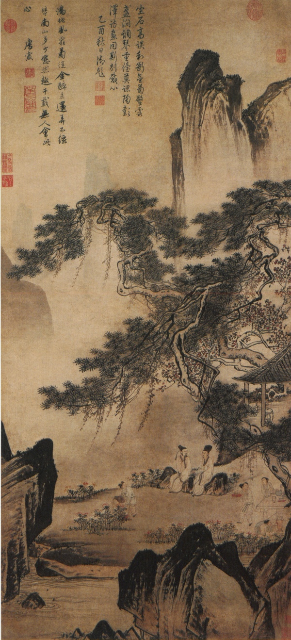 《东篱赏菊图》明 唐寅 纸本设色134.6×62.2厘米 上海博物馆藏